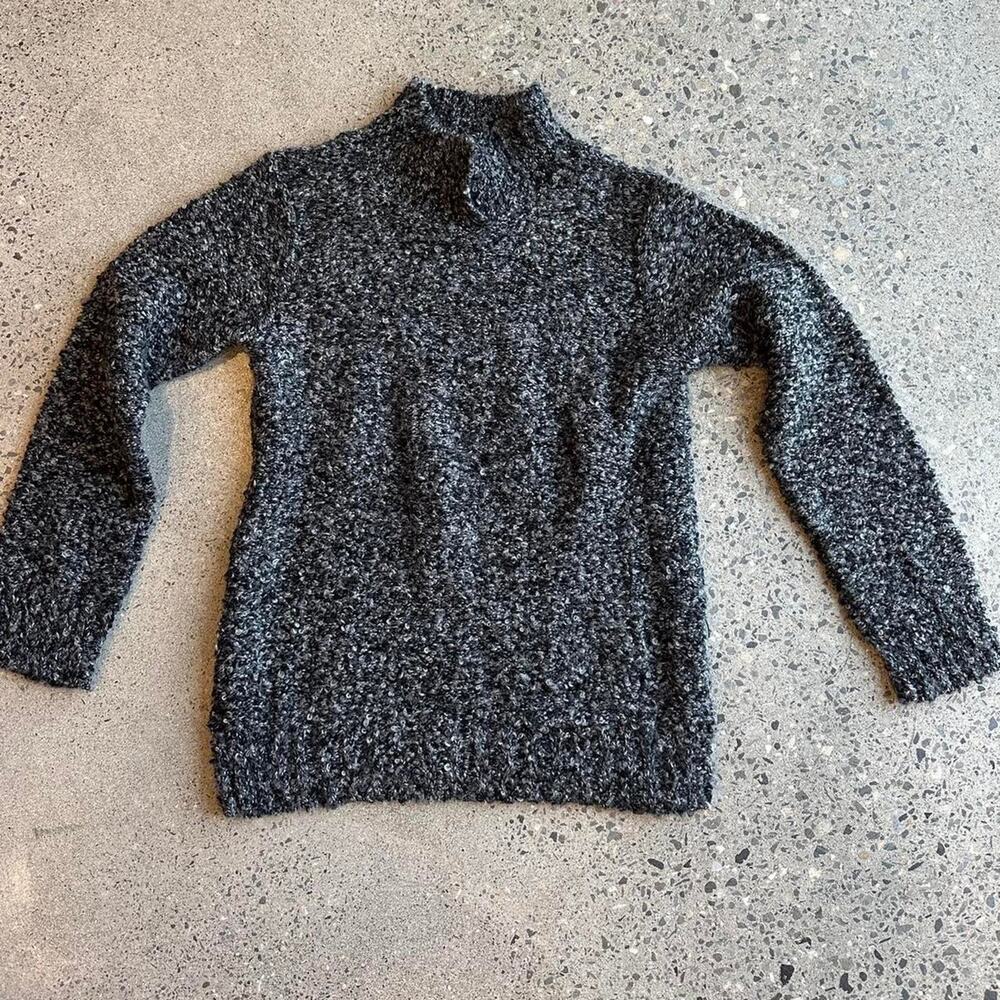 Peter Carol Women’s S Gray Bouclé Knit Sweater Textured Cozy Mock Neck